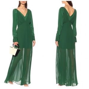 SELF-PORTRAIT Chiffon Pleated Maxi Dress Green Size 4